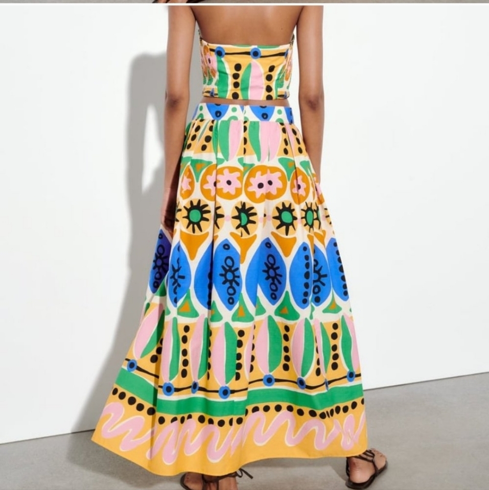 Zara Multicolor Floral & Geometric Maxi Skirt - Yellow, Blue, Green, Pink - Picture 12 of 15